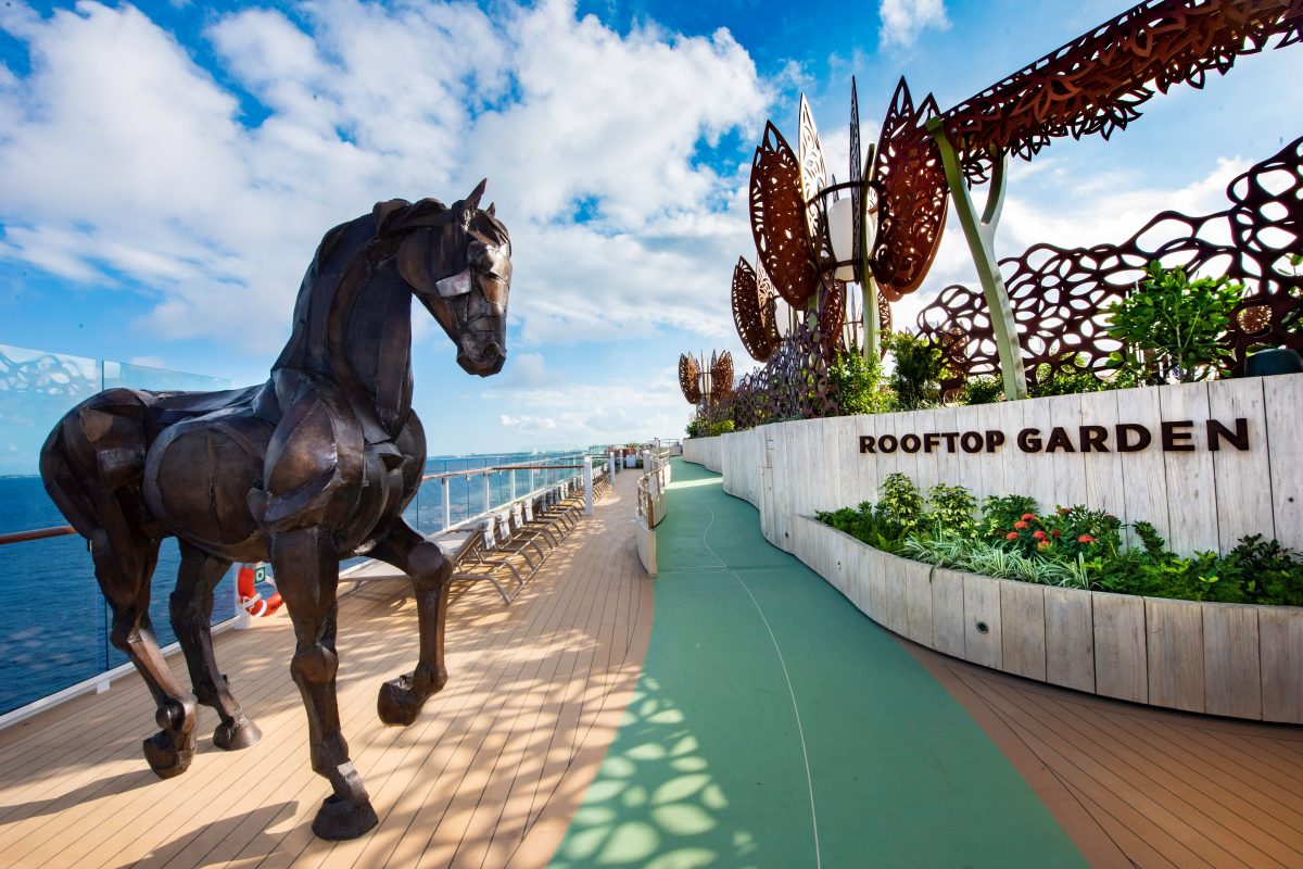 Rooftop Garden and Running TrackCelebrity Edge Naming Ceremonies. Fort Lauderdale, Florida USA. November 2018. Photo by Steve Dunlop steve@stevedunlop.com www.stevedunlop.com +447762084057