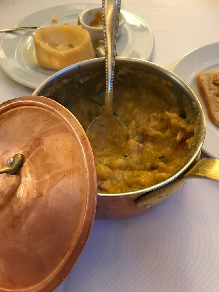 a heady mixture of seafood in a sauce made from stale bread, eggs, garlic and olive oil