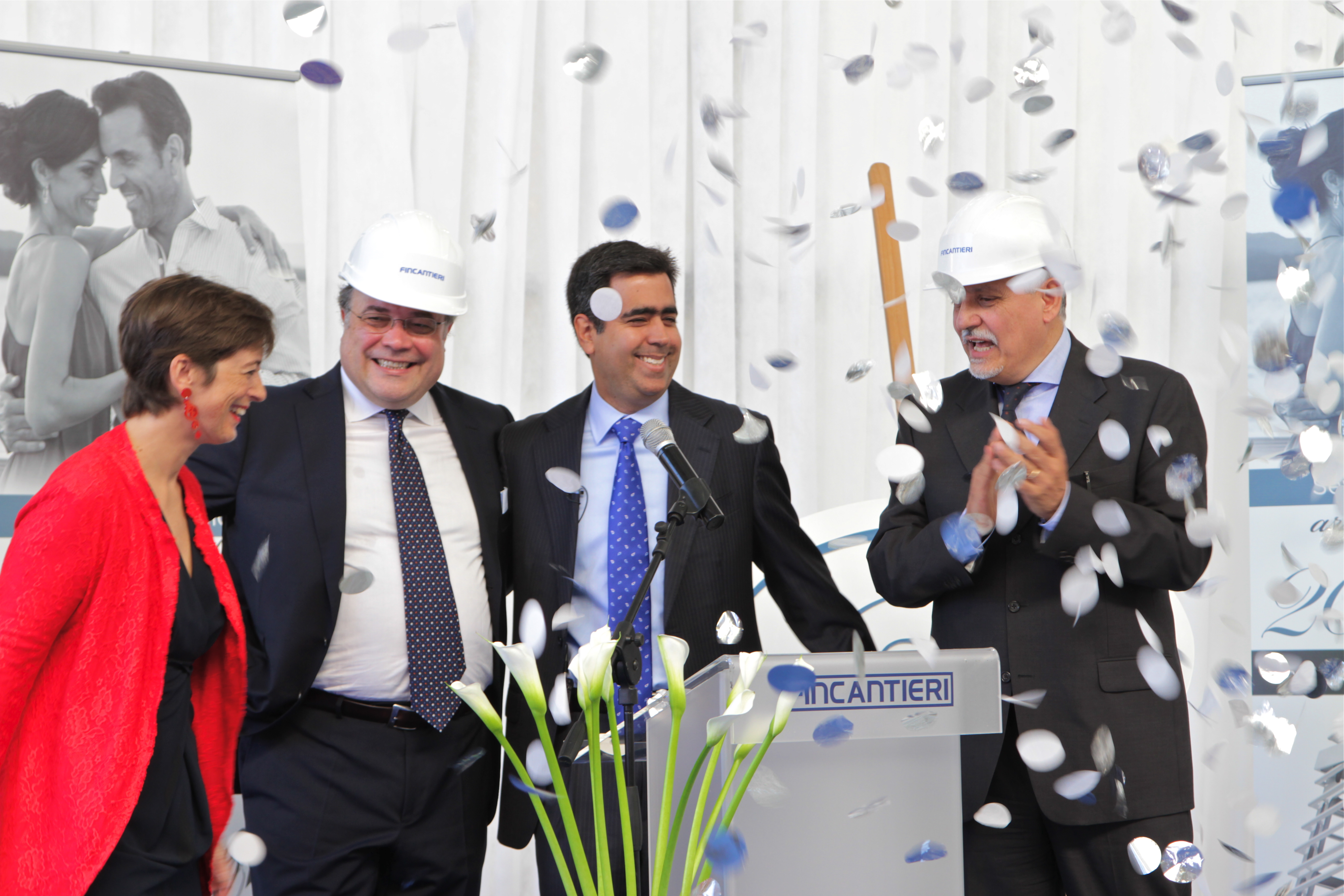 Michela Cimatoribus (Master Sommelier - Maison Krug Italy), Gabriele Cocco (SEVP - Merchant Ships for Fincantieri), Kunal S. Kamlani (President - Regent Seven Seas Cruises), Raffaele Davassi, (SVP Sestri Ponente Shipyard) (1)