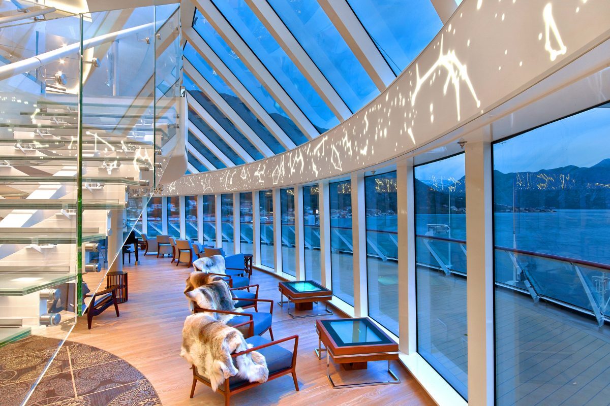 Viking Star Explorers' Lounge at night