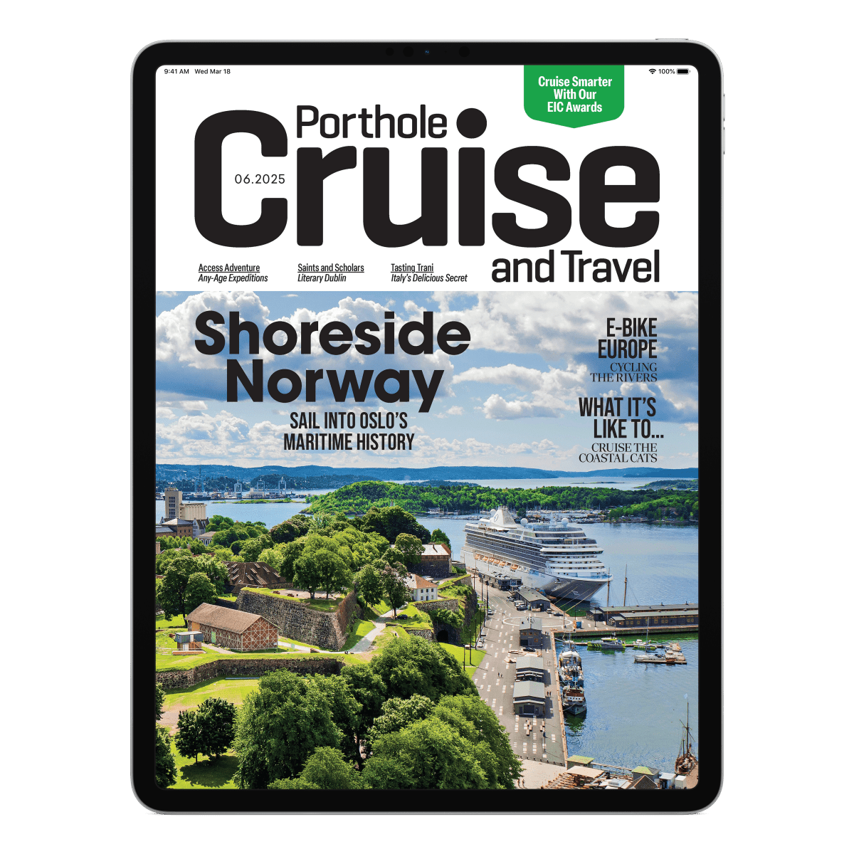 The cover of Porthole #257, the May/June 2025 issue, with a photo of Bygdoy Peninsula, Oslo, Norway, on it.
